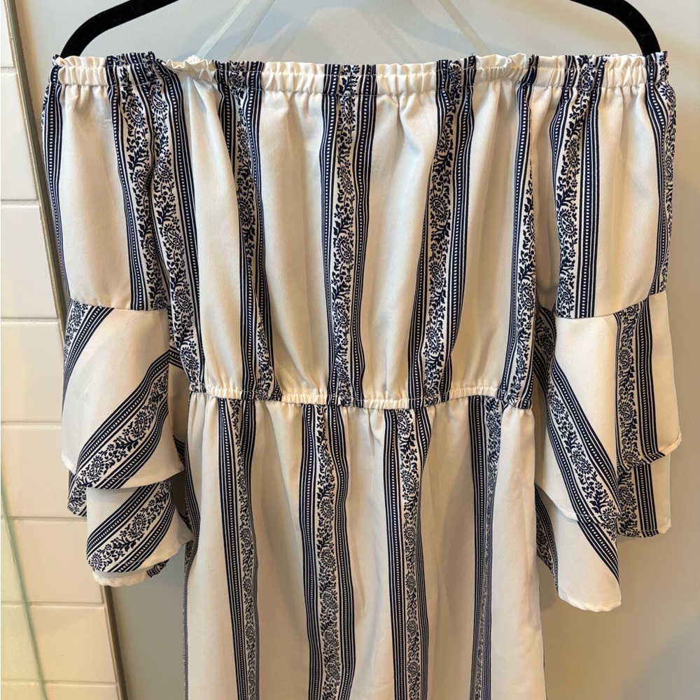 Blue and White Striped Off-Shoulder Dress - Picture 3 of 3